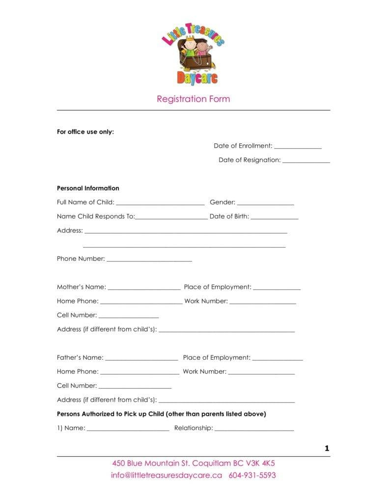 10+ Daycare Application Form Templates - Pdf, Doc Format Download pertaining to Free Printable Daycare Forms