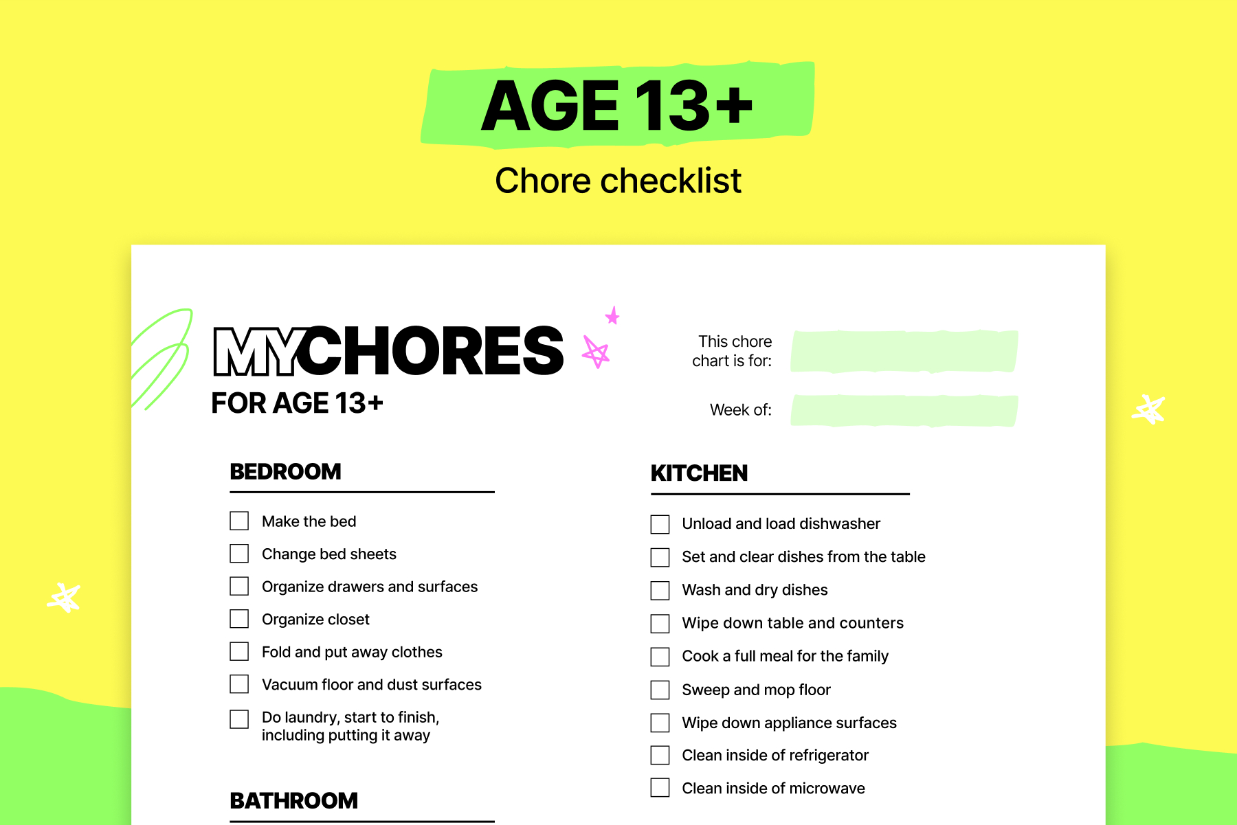 10 Free Printable Chore Charts For Kids (2024) | Mydoh within Free Printable Teenage Chore Chart