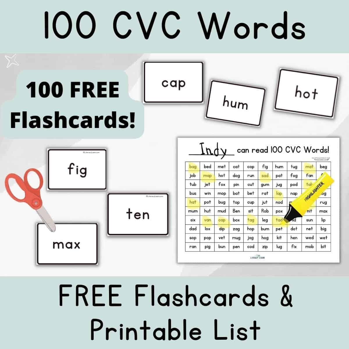 100 Free Printable Cvc Words Chart &amp;amp; Cards - Literacy Learn inside Free Printable Cvc Words With Pictures