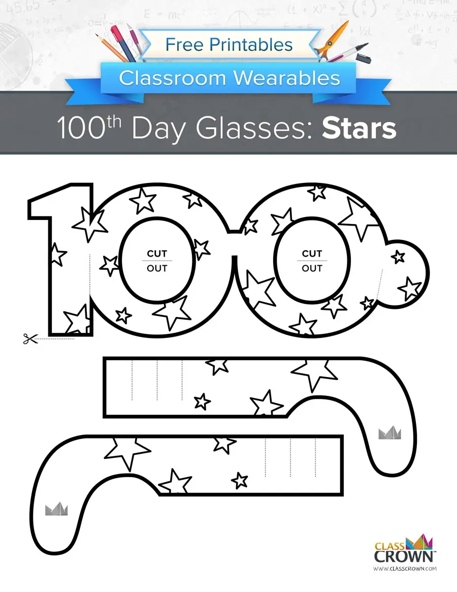 100Th Day Of School Glasses: Stars - Wearables | Classcrown pertaining to 100Th Day Of School Printable Glasses Free