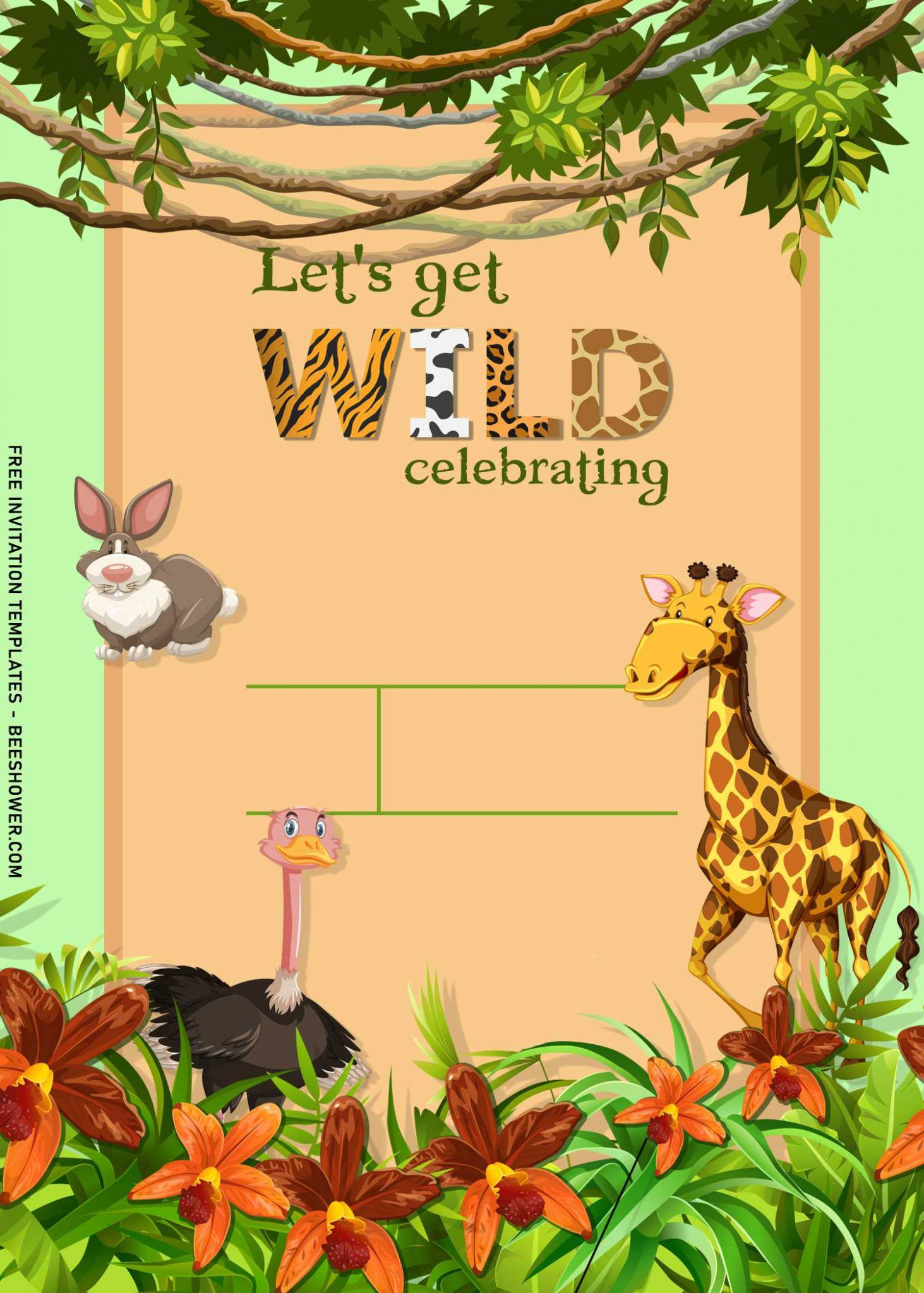 11+ Cute Hand Drawn Jungle Animals Birthday Invitation Templates throughout Jungle Theme Birthday Invitations Free Printable