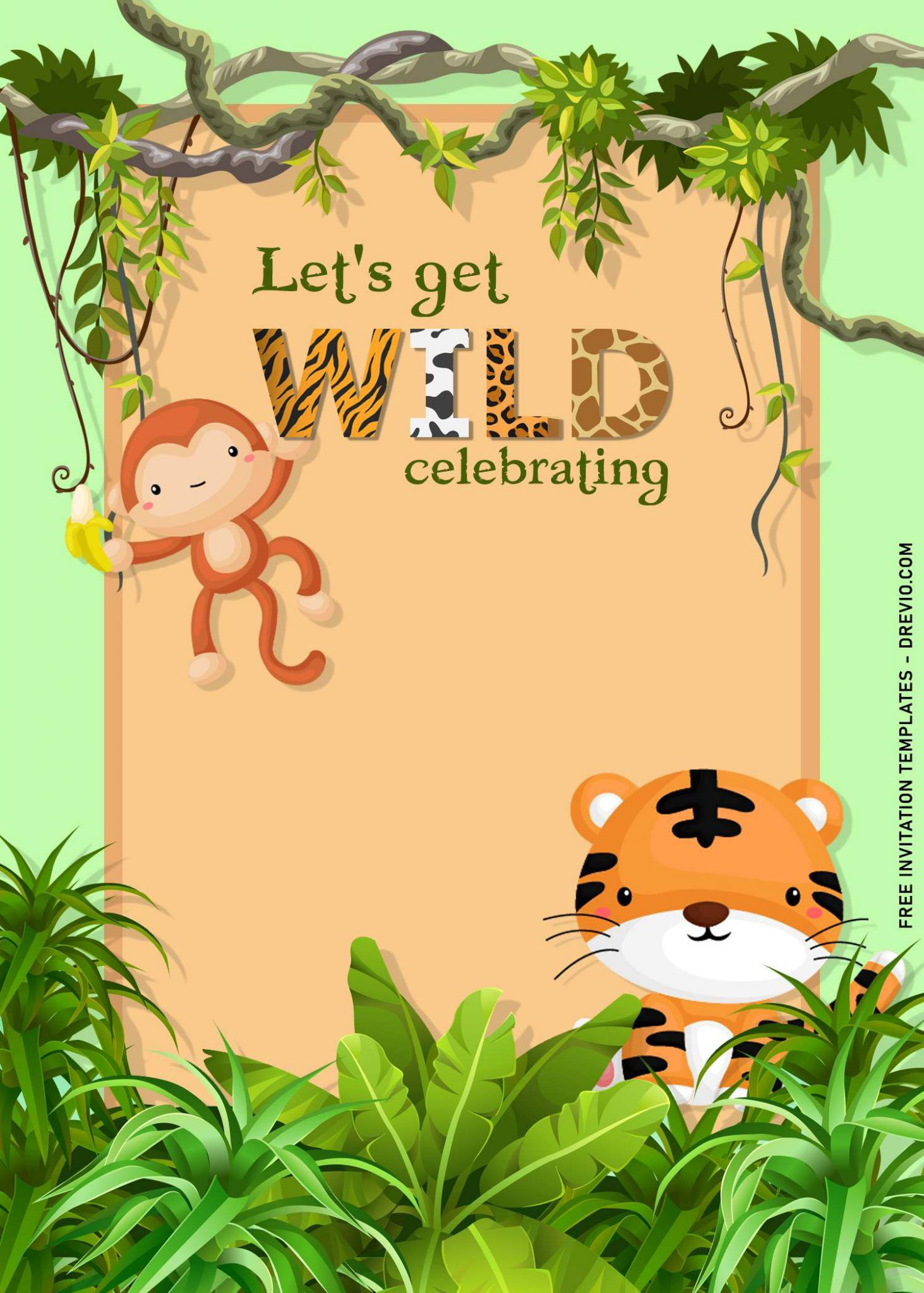 11+ Fun Jungle Birthday Party Invitation Templates | Birthday in Jungle Theme Birthday Invitations Free Printable