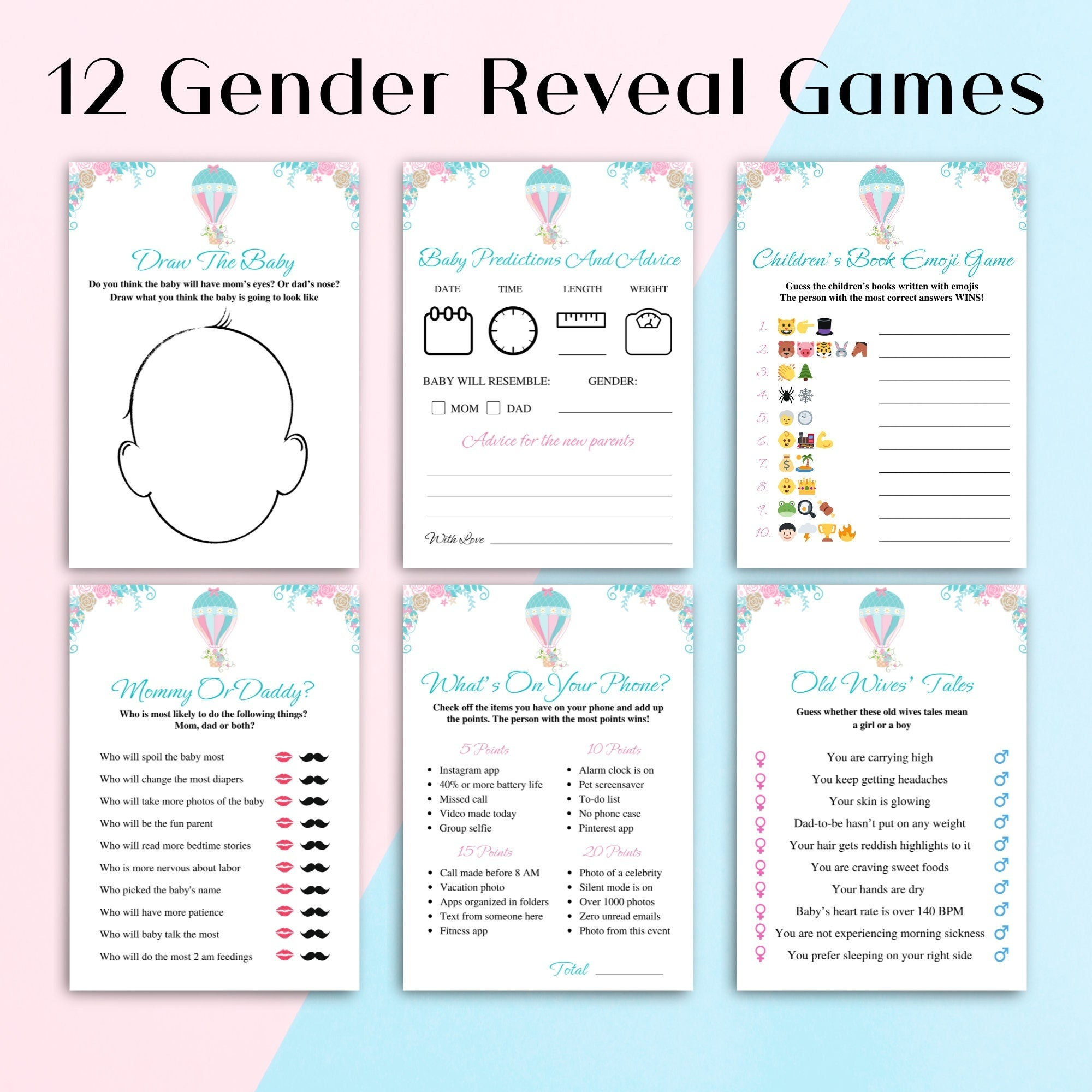 12 Printable Gender Reveal Games Pink And Blue Baby Gender Reveal for Free Printable Gender Reveal Games