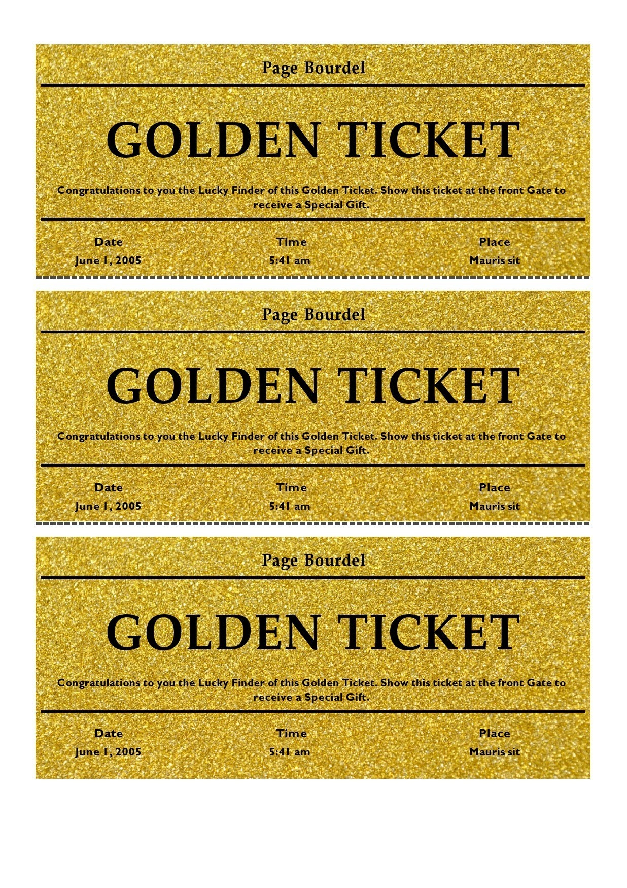 13 Editable Golden Ticket Templates (Free Downloads) throughout Free Printable Tickets