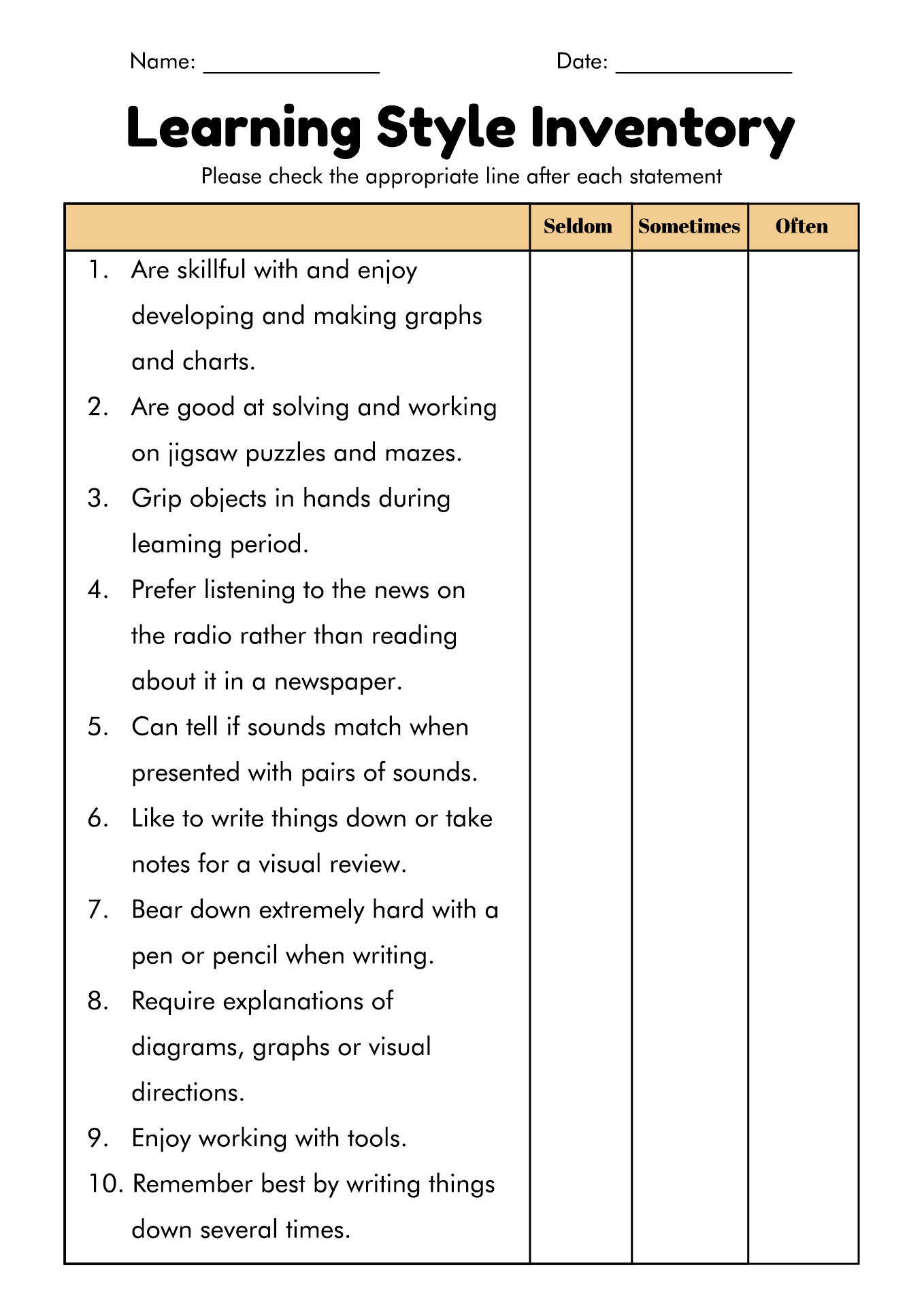 16 Vark Styles Worksheet - Free Pdf At Worksheeto pertaining to Free Learning Style Inventory For Students Printable