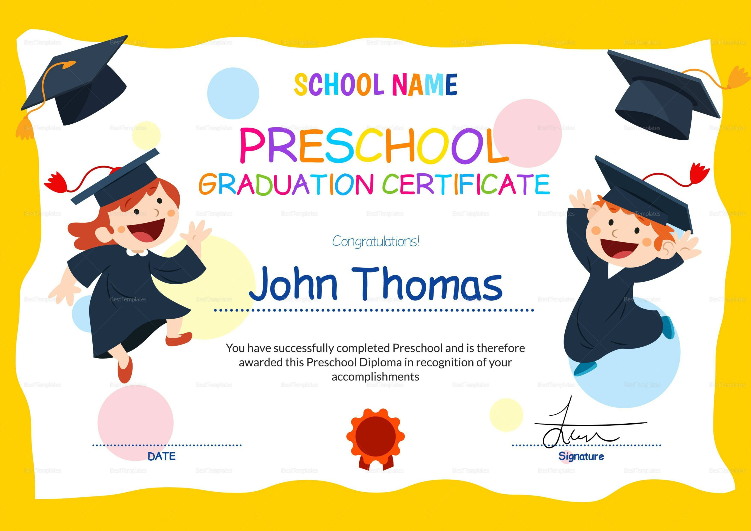 18+ Preschool Certificate Templates - Pdf with Preschool Graduation Diploma Free Printable