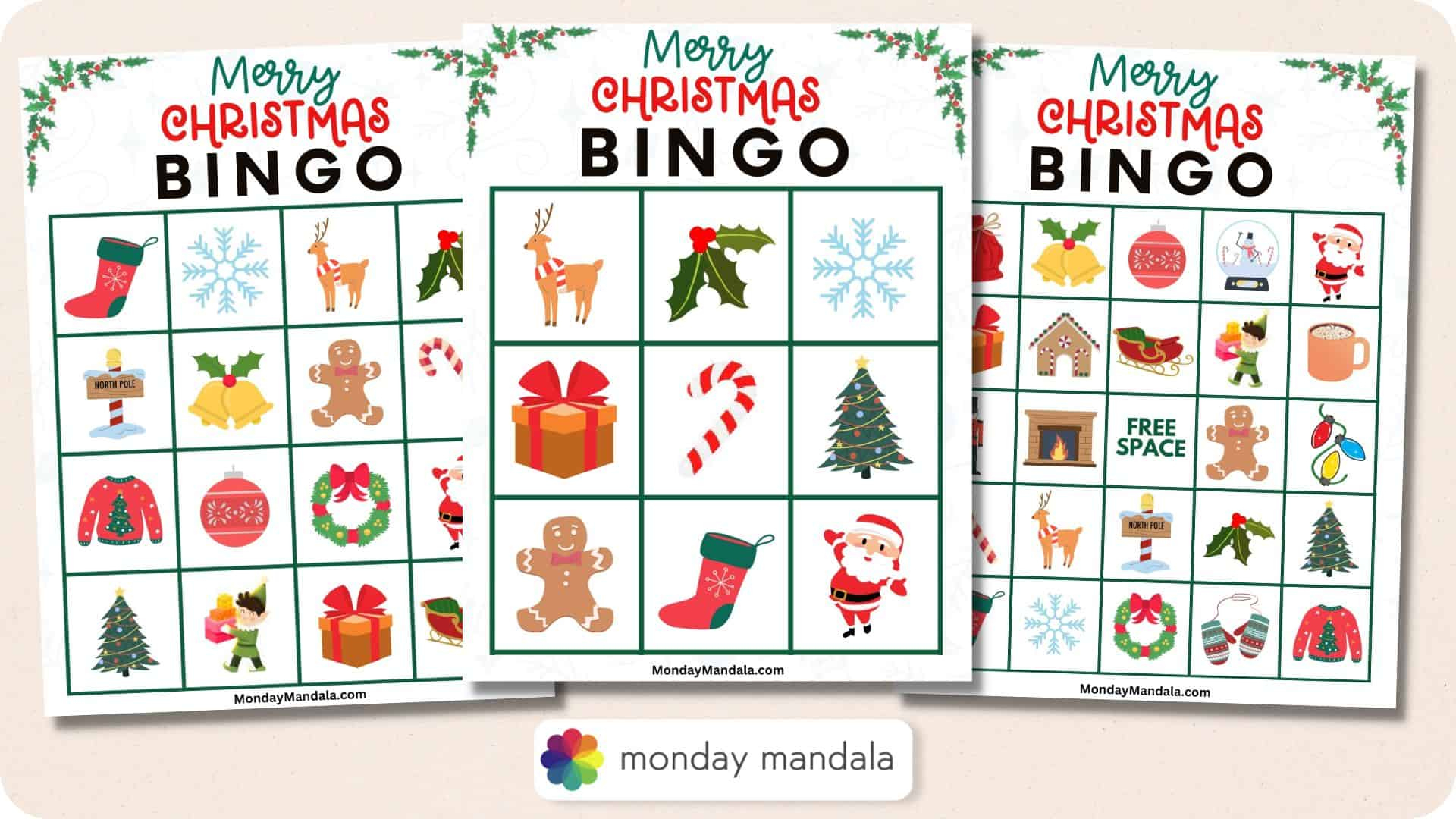 180 Christmas Bingo Cards (Free Pdf Printables) for Free Printable Christmas Bingo Cards