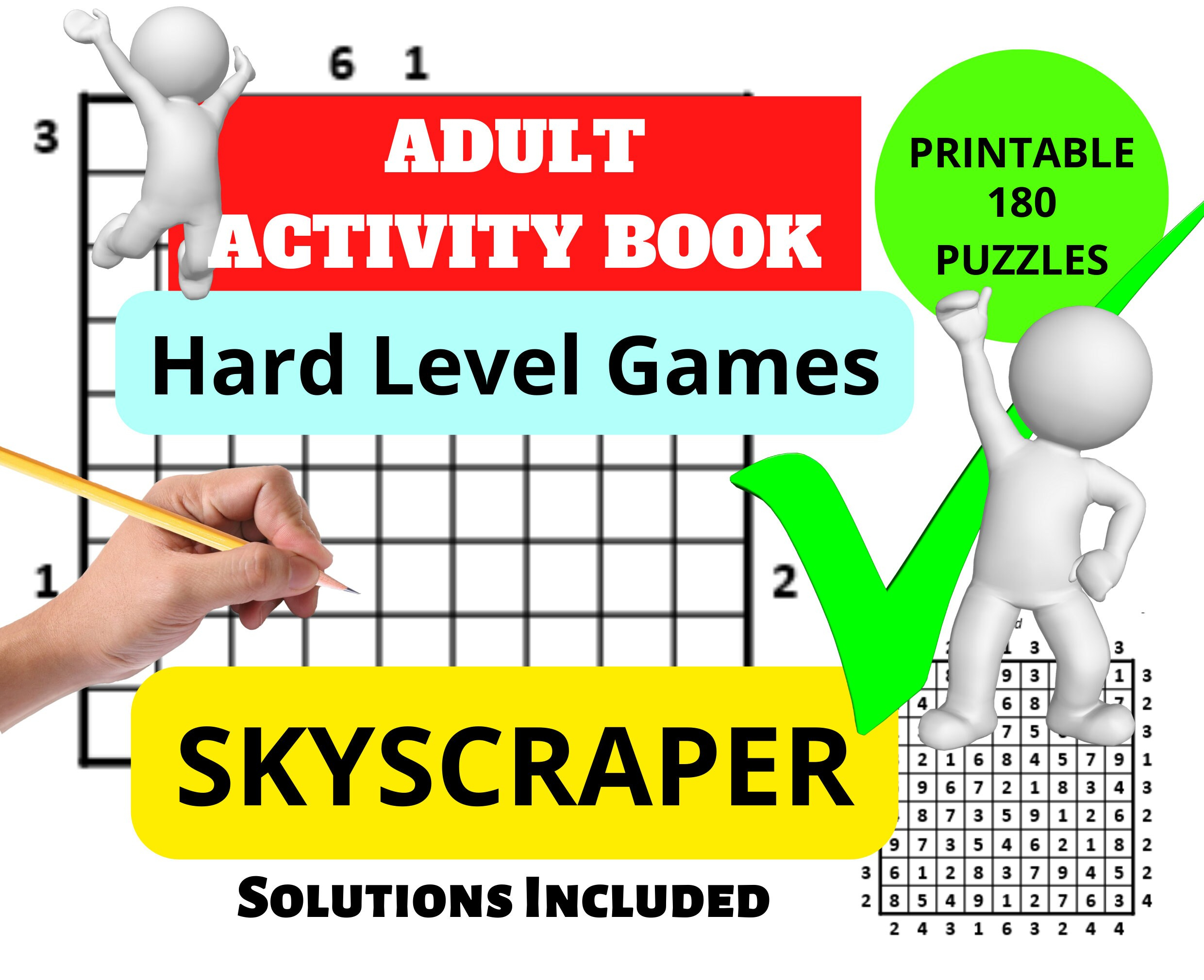 180 Printable Skyscraper Puzzles Adult Activity Book Hard Level in Free Printable Skyscraper Puzzles