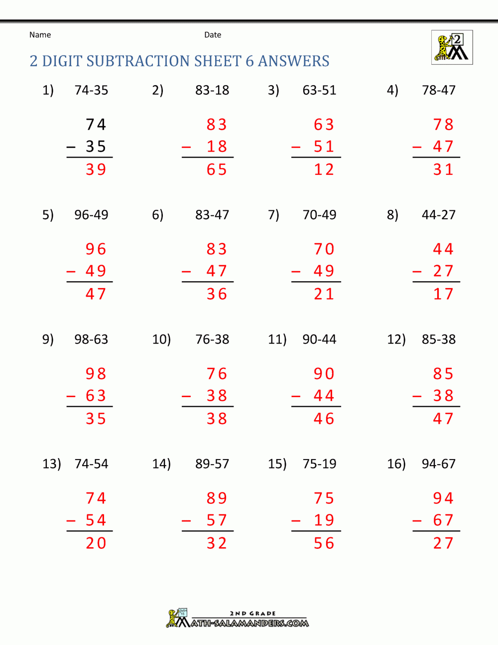 2 Digit Subtraction With Regrouping Worksheets in Free Printable Subtraction Worksheets for 2nd Grade