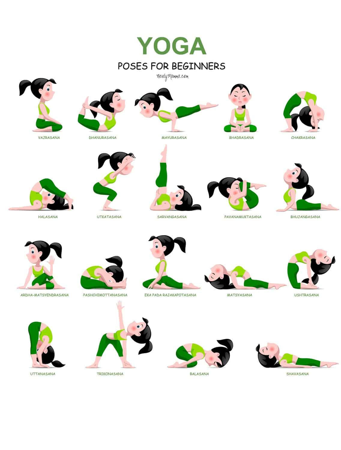 20 Easy Yoga Poses For Beginners With A Free Printable - Nerdy Mamma with Free Printable Yoga Poses