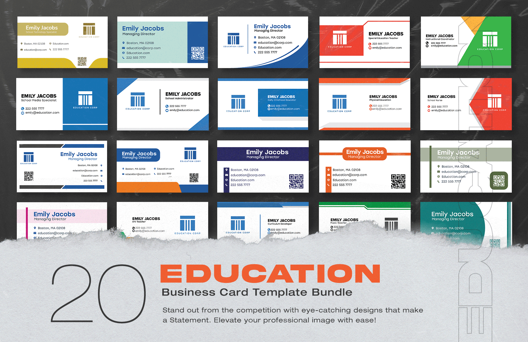 20 Education Business Card Template Bundle In Illustrator, Psd intended for Free Printable Business Card Templates For Teachers