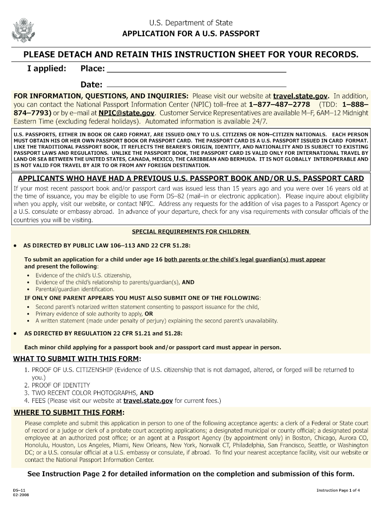 2008 Form Ds-11 Fill Online, Printable, Fillable, Blank - Pdffiller intended for Free Printable Ds 11 Form