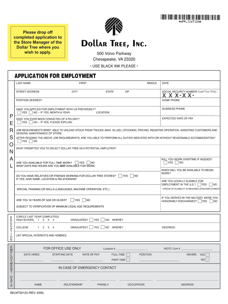 2009 Form Dollar Tree Application For Employment Fill Online regarding Free Printable Dollar Tree Application Form