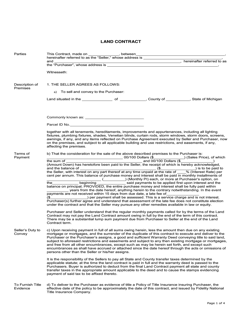 2011-2024 Form Mi Land Contract Fill Online, Printable, Fillable within Free Printable Land Contract Forms