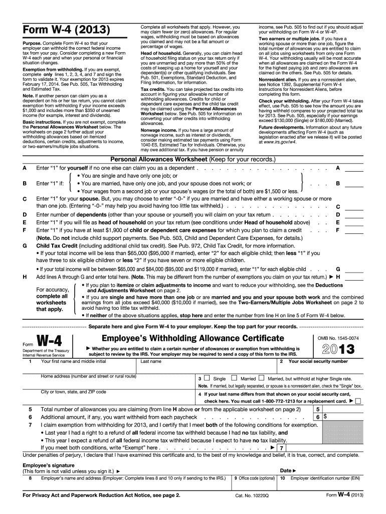2013 Form Irs W-4 Fill Online, Printable, Fillable, Blank - Pdffiller inside Form W 4 2013 Free Printable