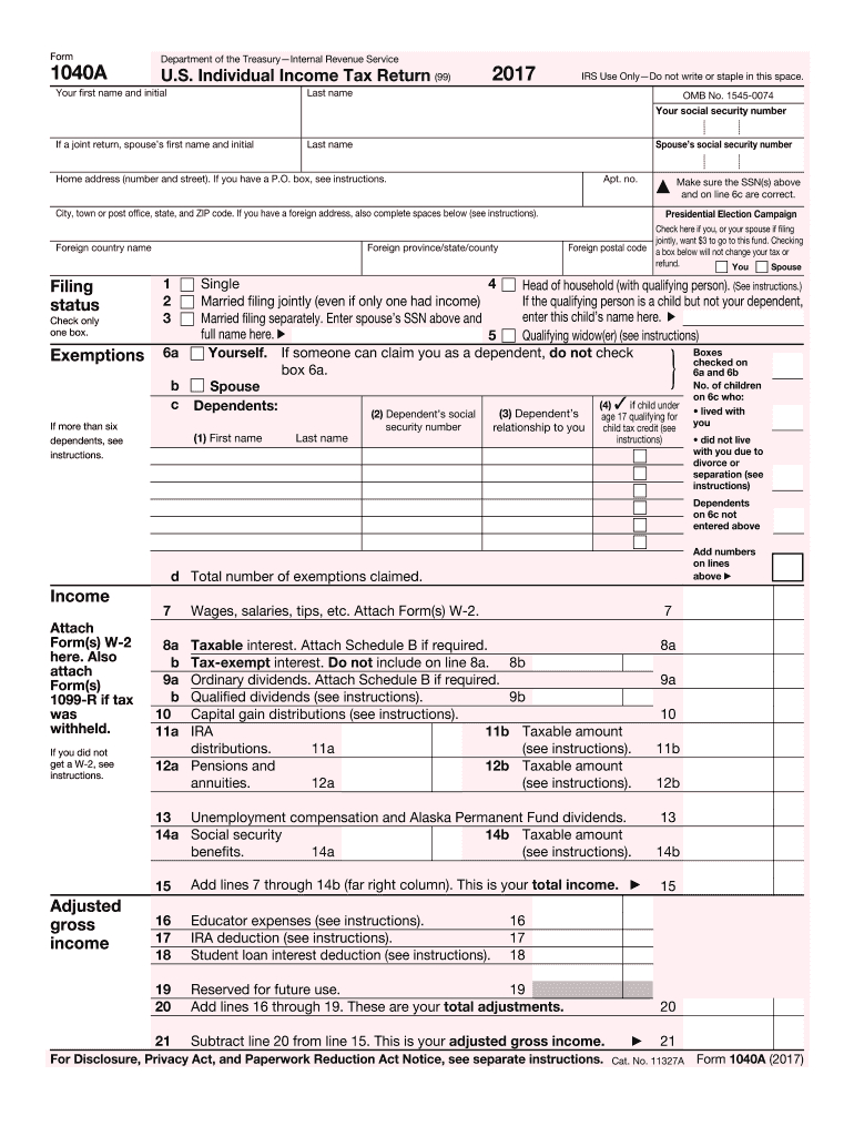 2017-2024 Form Irs 1040-A Fill Online, Printable, Fillable, Blank pertaining to Free Printable IRS Forms