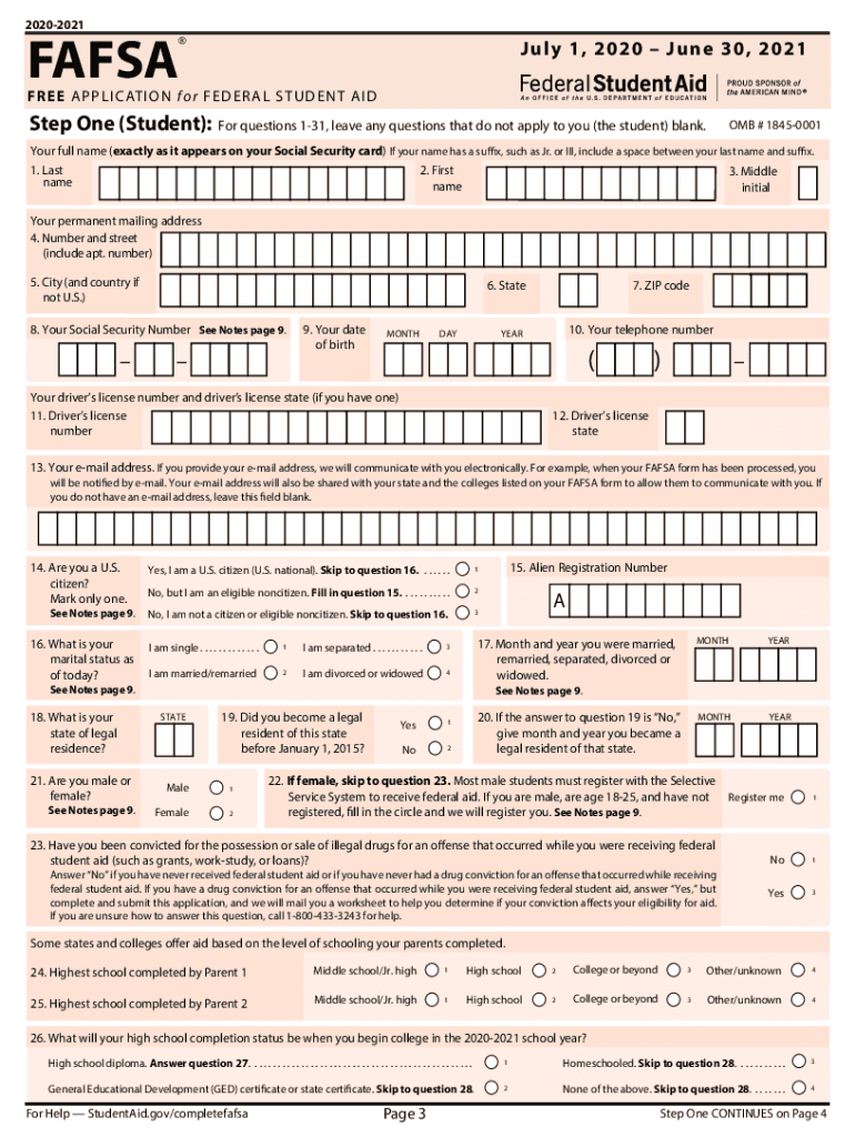 2020-2024 Form Fafsa Application Fill Online, Printable, Fillable regarding Free Printable Fafsa Application Form