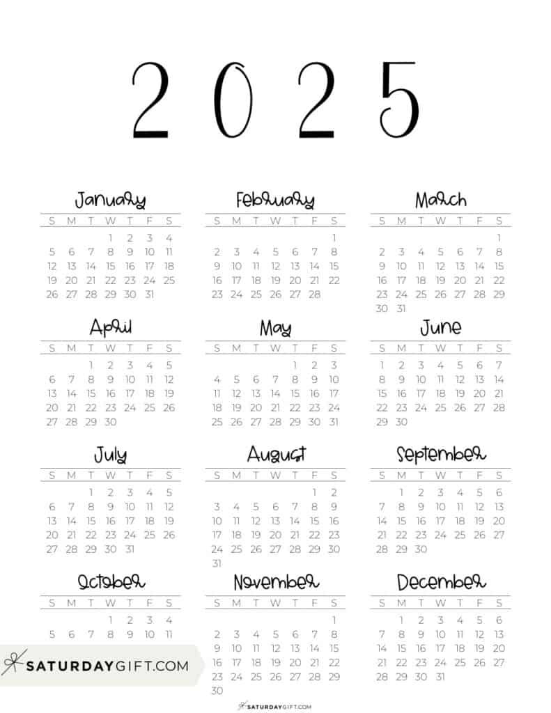 2025 Calendar Printable - 18 Cute &amp;amp; Free 2025 Yearly Calendar for Free 2025 Planner Printable
