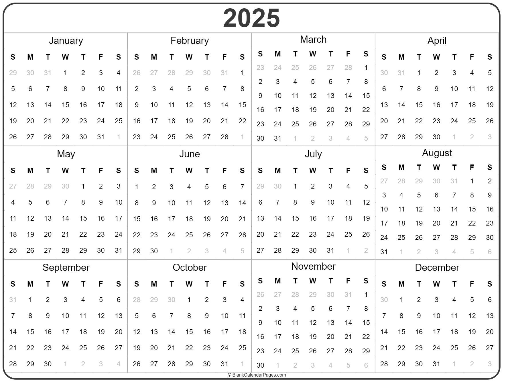2025 Year Calendar | Yearly Printable throughout Free 2025 Planner Printable