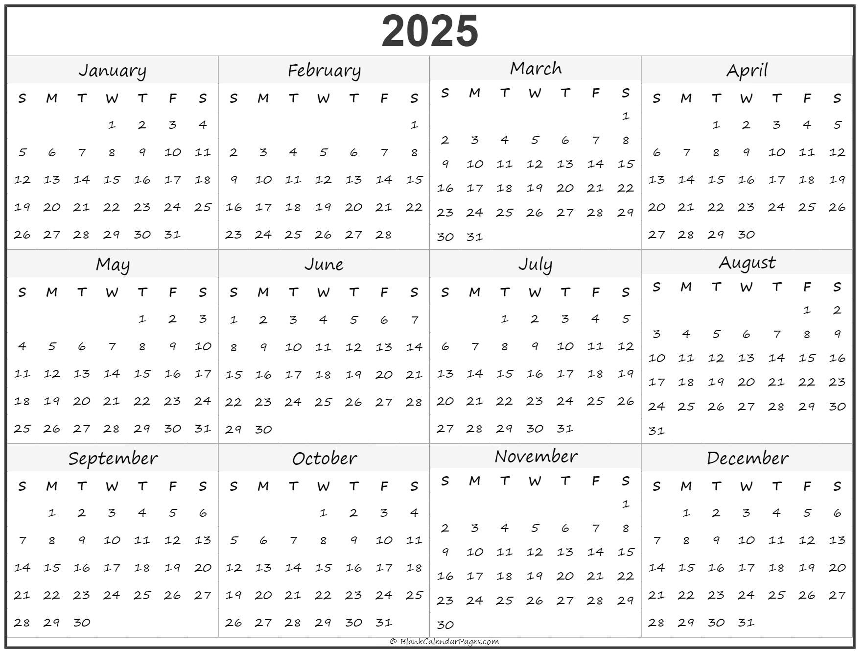 2025 Year Calendar | Yearly Printable with Free Printable Agenda 2025