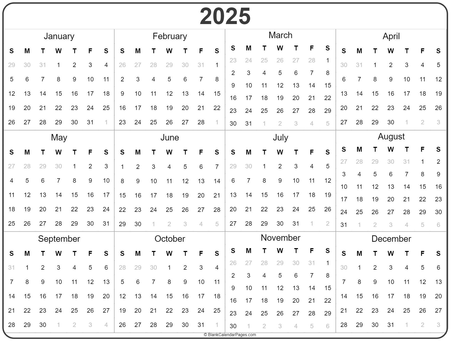 2025 Year Calendar | Yearly Printable with regard to Free Printable Diary 2025