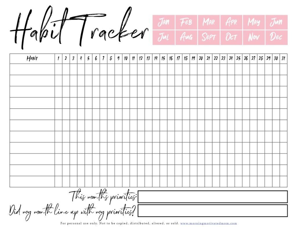 21 Free Printable Habit Trackers ⋆ The Petite Planner throughout Habit Tracker Free Printable