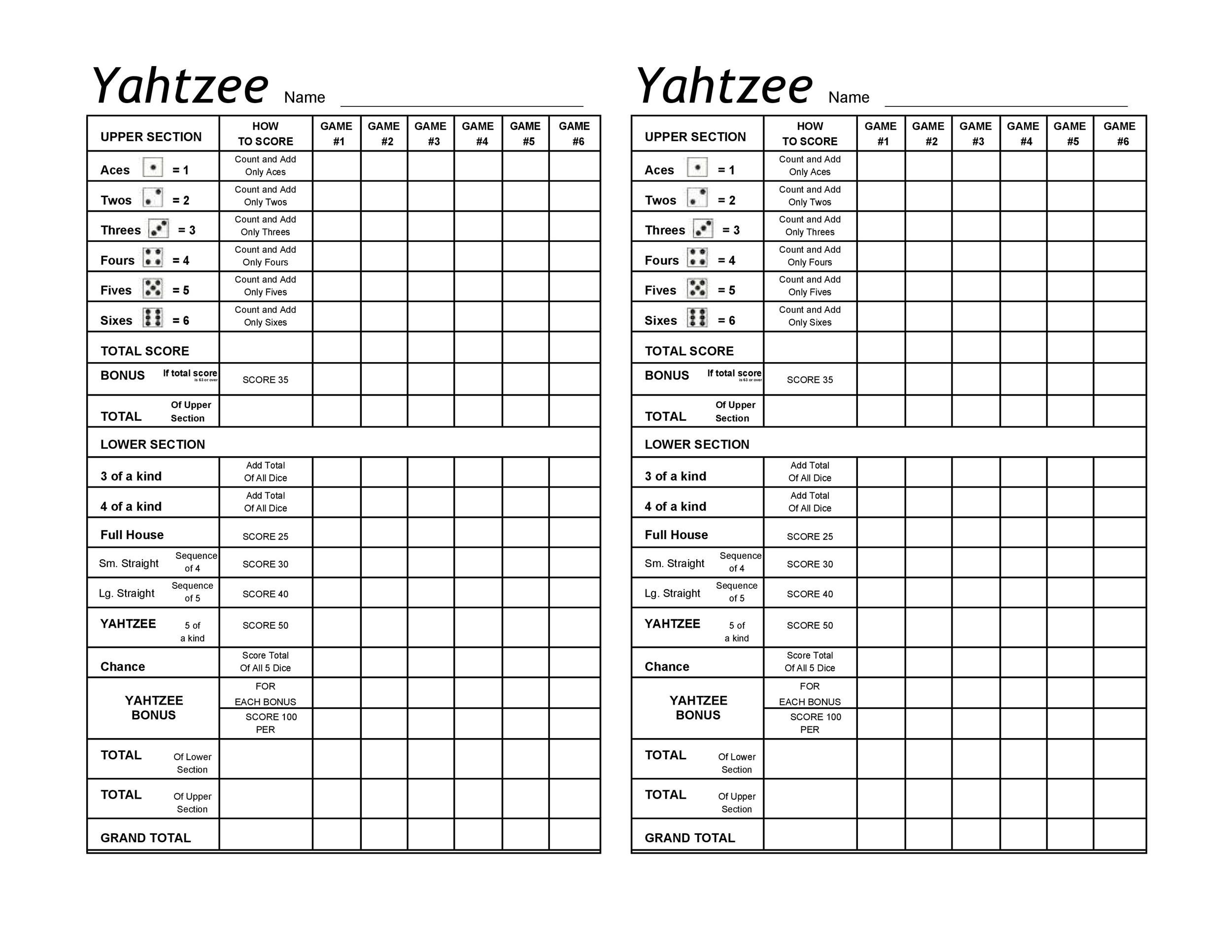 28 Printable Yahtzee Score Sheets &amp;amp; Cards (101% Free) ᐅ Templatelab with regard to Free Printable Yahtzee Score Sheets