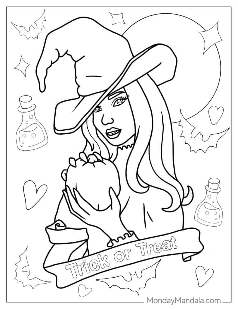 28 Witch Coloring Pages (Free Pdf Printables) intended for Free Printable Pictures of Witches