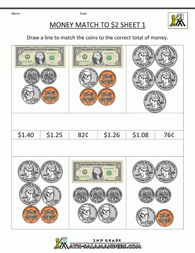 2Nd Grade Money Worksheets Up To $2 | Money Math Worksheets, Math in Free Printable Money Worksheets