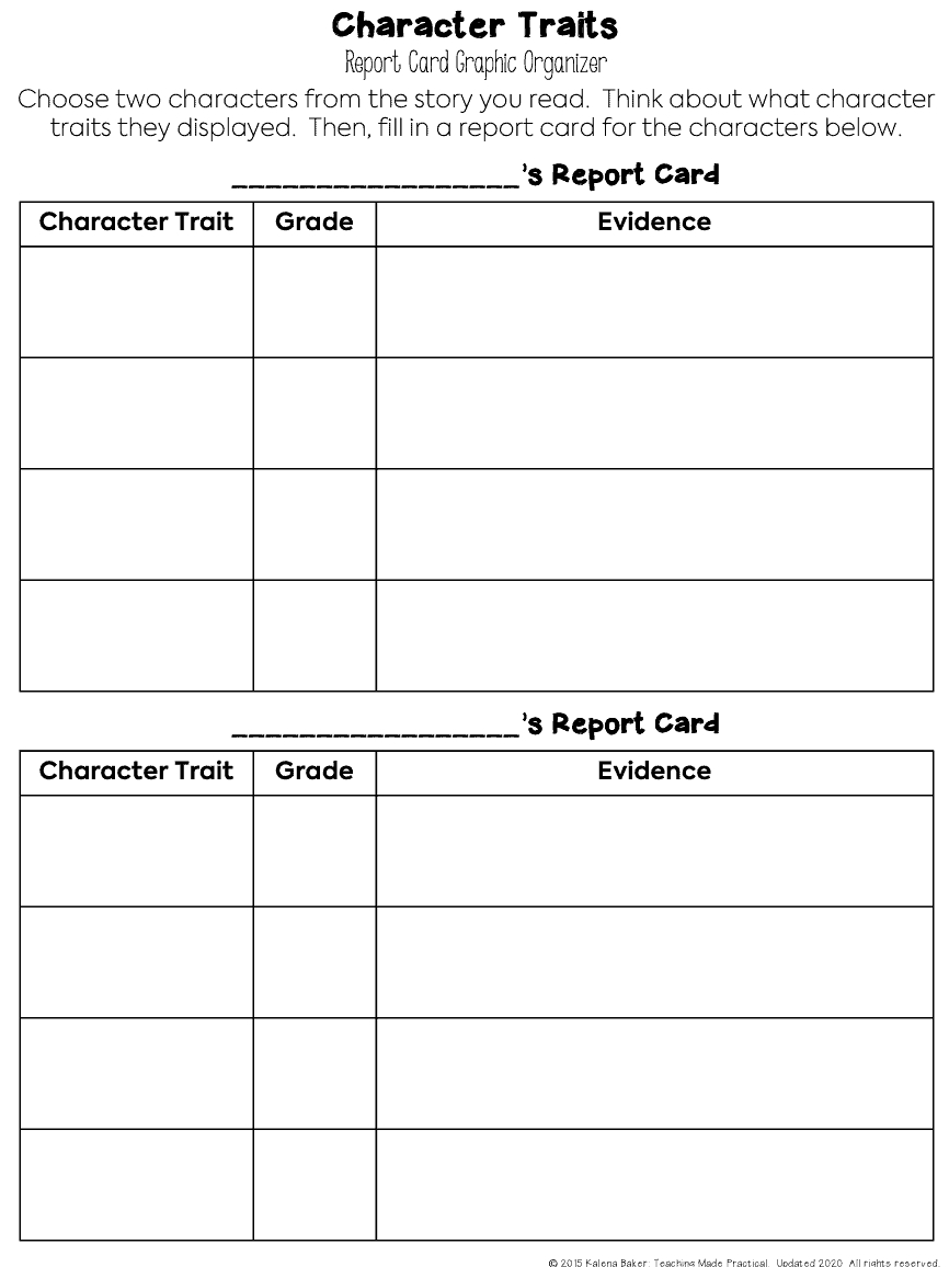 3 Character Traits Graphic Organizers - Teaching Made Practical in Free Printable Character Traits Graphic Organizer