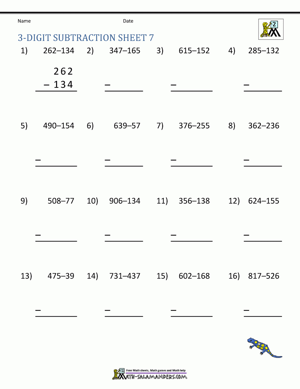 3 Digit Subtraction Worksheets pertaining to Free Printable 3 Digit Subtraction With Regrouping Worksheets