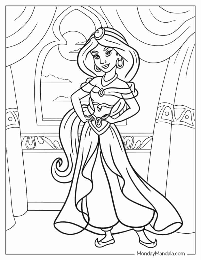 30 Aladdin &amp; Jasmine Coloring Pages (Free Pdf Printables) for Free Printable Princess Jasmine Coloring Pages