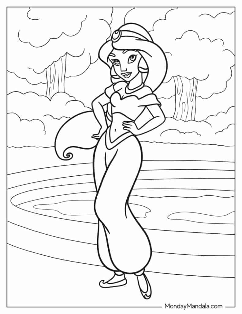 30 Aladdin &amp;amp; Jasmine Coloring Pages (Free Pdf Printables) regarding Free Printable Princess Jasmine Coloring Pages