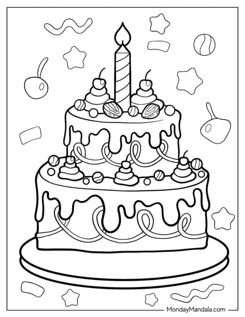 30 Cake Coloring Pages (Free Pdf Printables) regarding Free Printable Birthday Cake