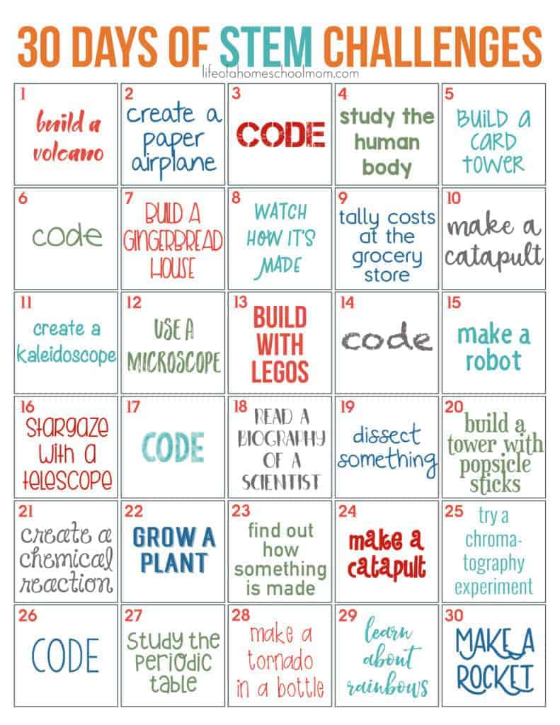 30 Days Of Stem Challenges - Free Printable! - Mom For All Seasons with Free Printable Stem Activities