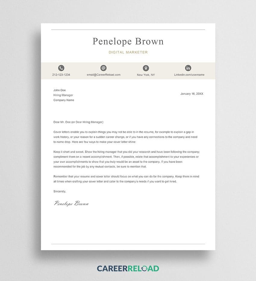 30+ Free Cover Letter Templates - Career Reload inside Free Printable Resume Cover Letter Templates