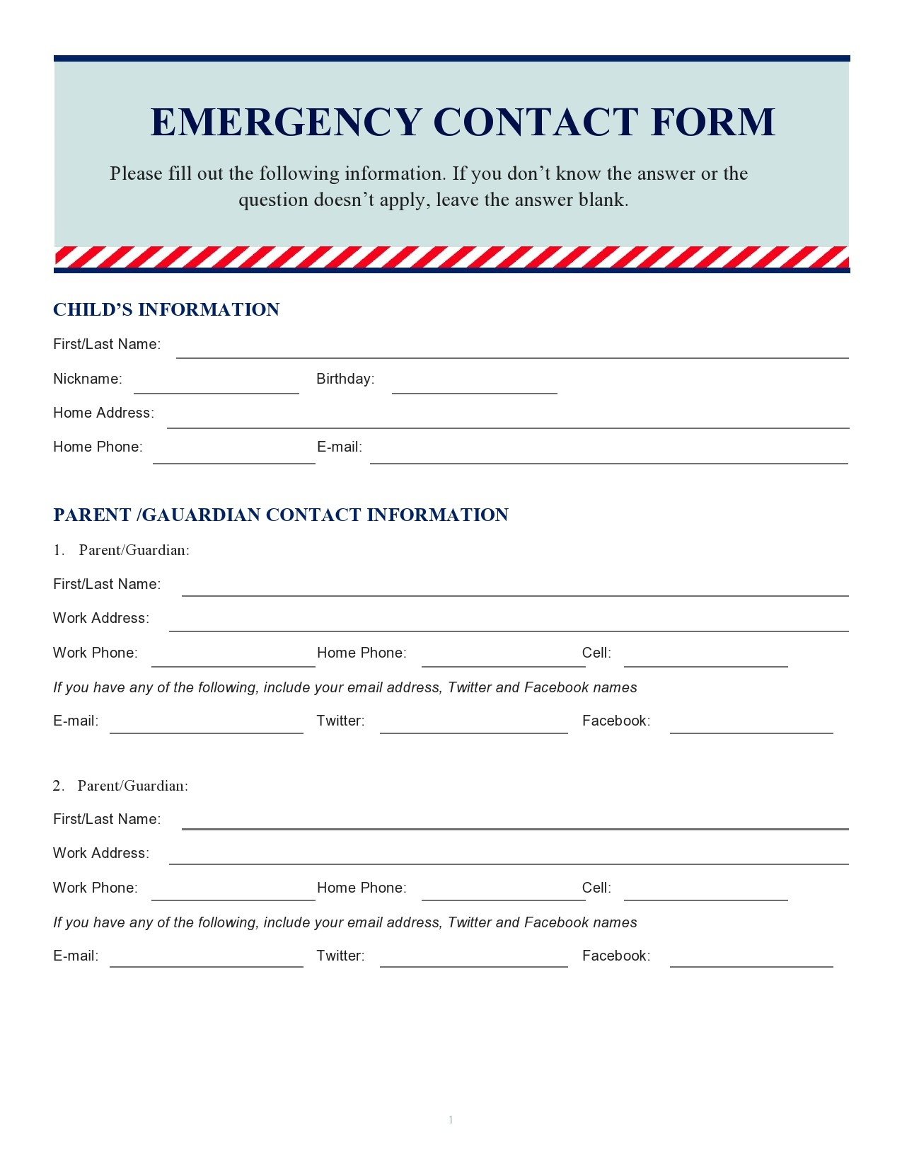 30 Printable Emergency Contact Forms (100% Free) for Free Printable Contact Forms