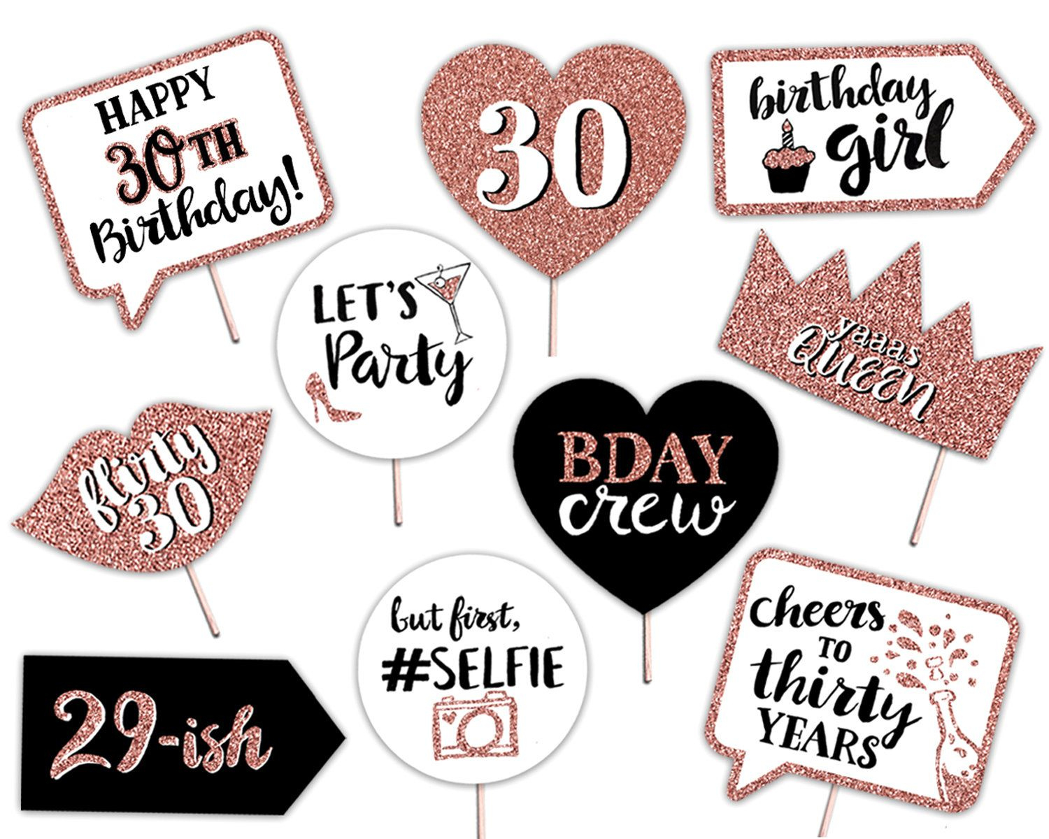 30Th Birthday Printable Photo Booth Props Rose Gold 10 Signs intended for Free Printable 30Th Birthday Photo Booth Props