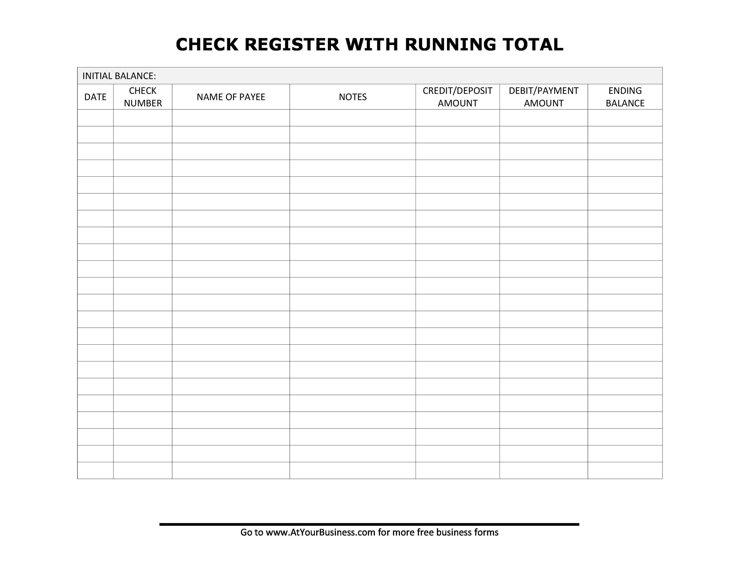 39 Checkbook Register Templates [100% Free, Printable] ᐅ Templatelab in Free Printable Check Register With Running Balance