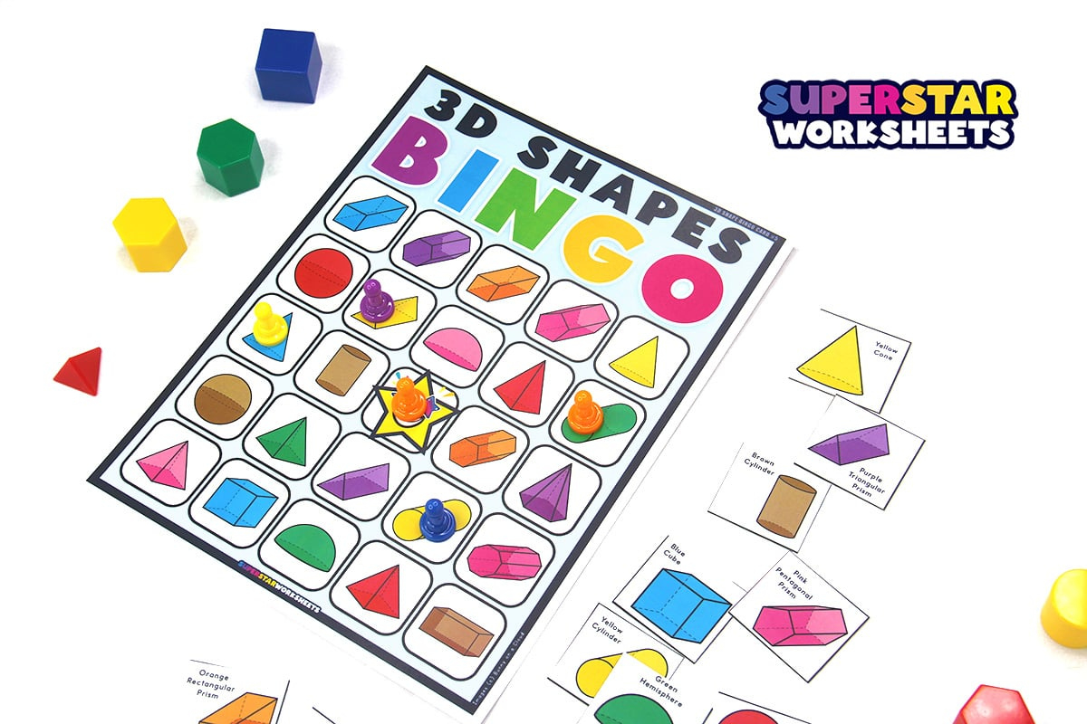 3D Shape Bingo - Superstar Worksheets inside 3D Shape Bingo Free Printable