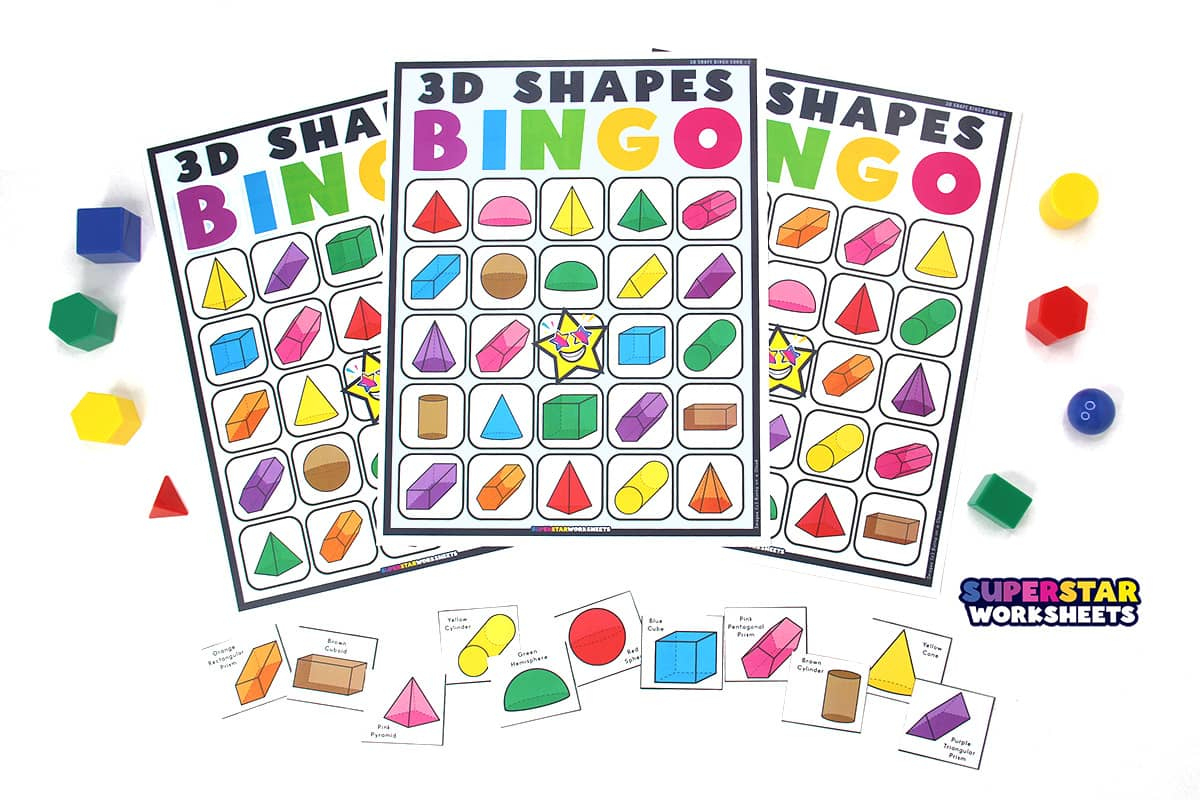 3D Shape Bingo - Superstar Worksheets with 3D Shape Bingo Free Printable