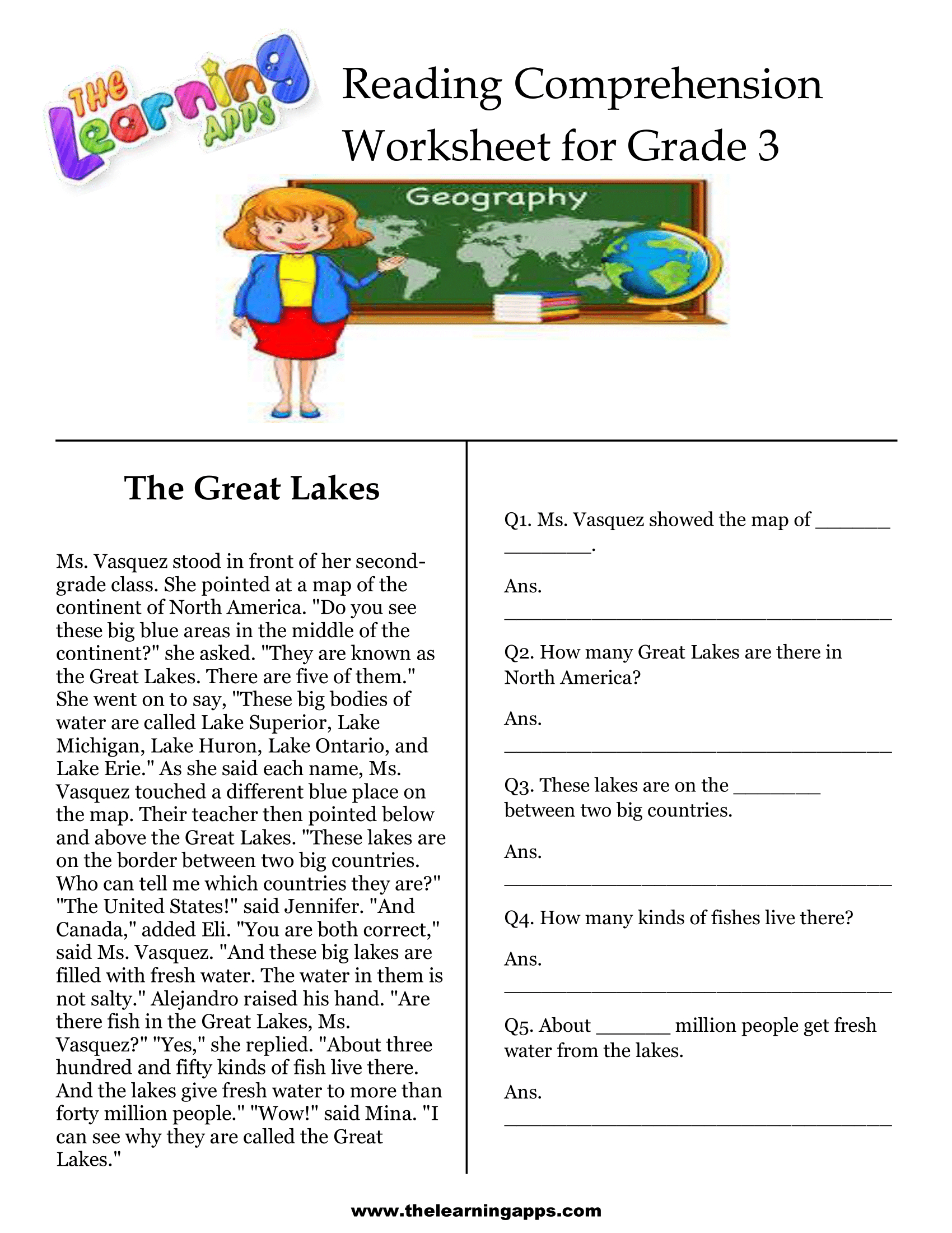 3Rd Grade Reading Comprehension Worksheets | The Great Lakes with regard to Free Printable Reading Comprehension Worksheets For 3Rd Grade