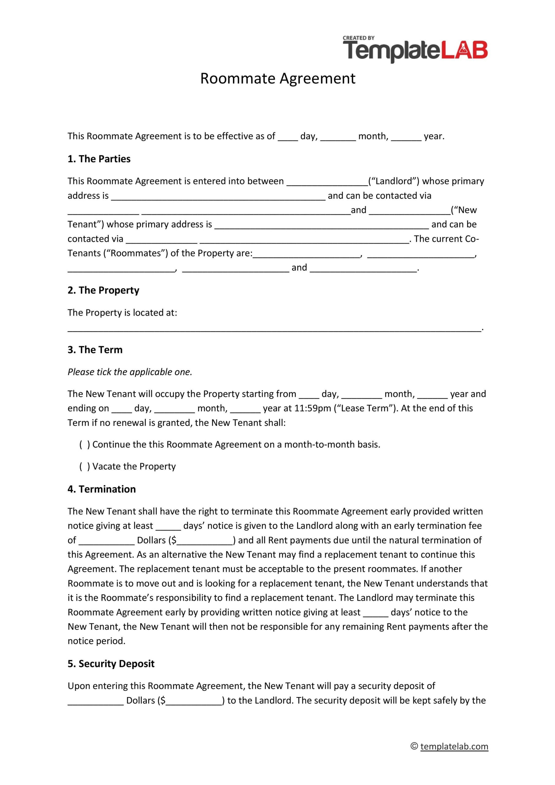 40+ Free Roommate Agreement Templates &amp;amp; Forms (Word, Pdf) in Free Printable Roommate Rental Agreement