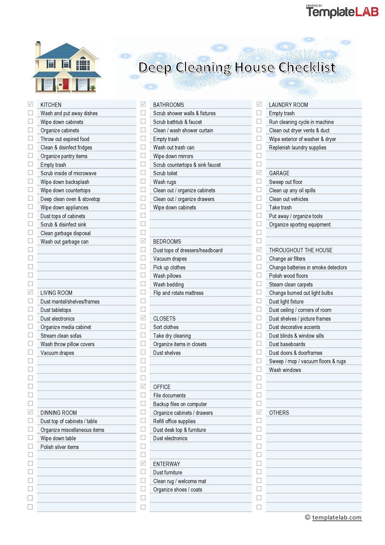 40 Printable House Cleaning Checklist Templates ᐅ Templatelab intended for Free Printable House Cleaning Checklist