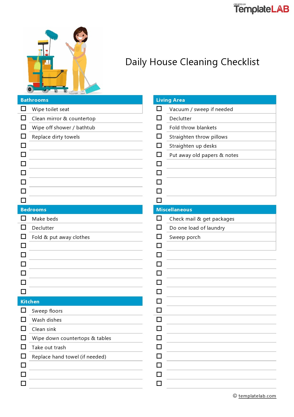 40 Printable House Cleaning Checklist Templates ᐅ Templatelab within Free Printable House Cleaning Checklist