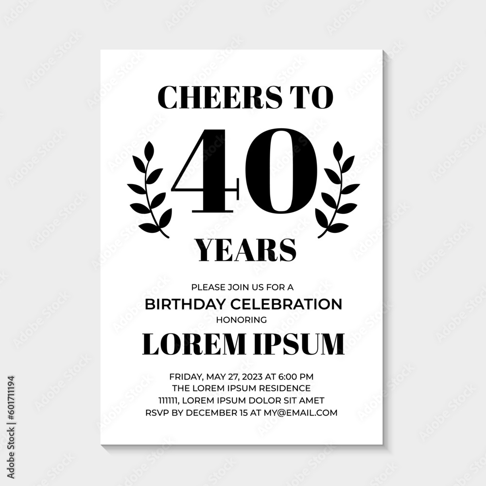 40Th Birthday Or Anniversary Invitation Card. Birthday Party inside Free Printable 40Th Anniversary Invitations