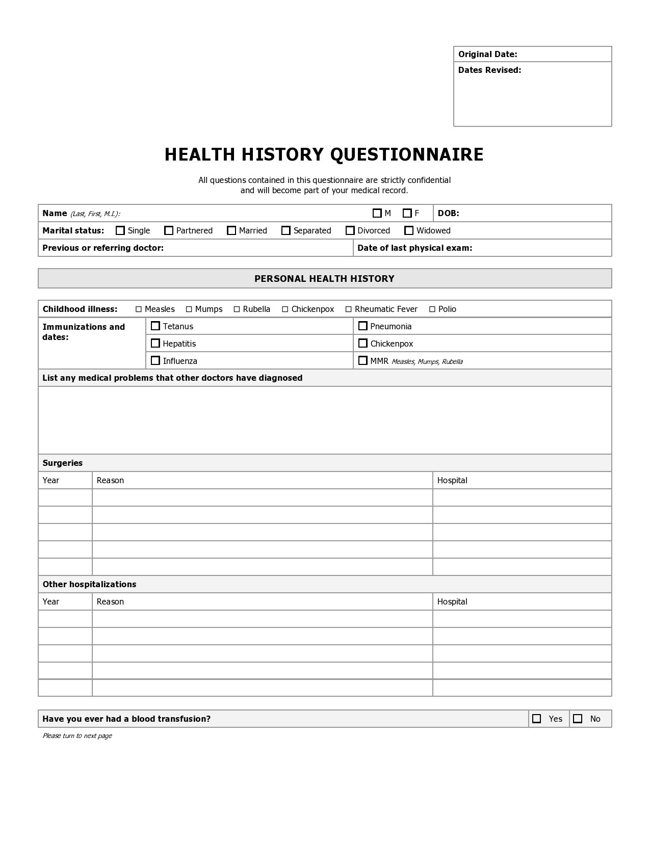 43 Medical Health History Forms [Pdf, Word] ᐅ Templatelab throughout Free Printable Personal Medical History Forms