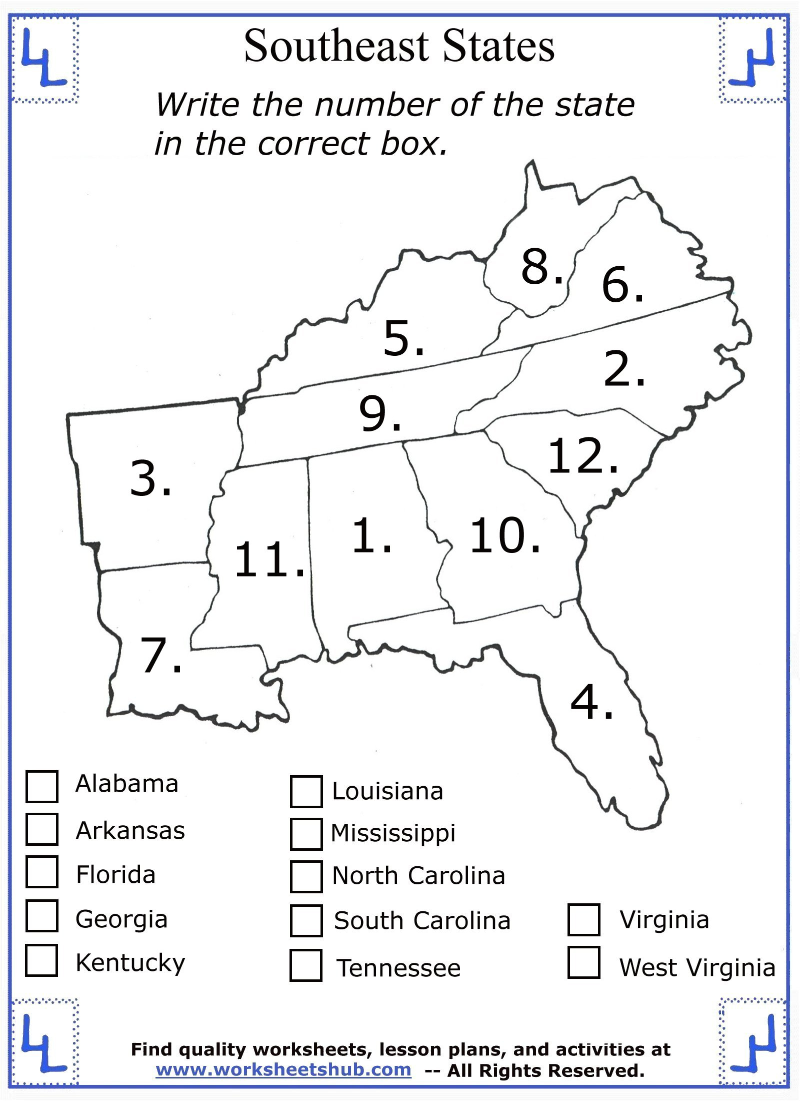 4Th Grade Social Studies - Southeast Region States inside Free Printable 8Th Grade Social Studies Worksheets