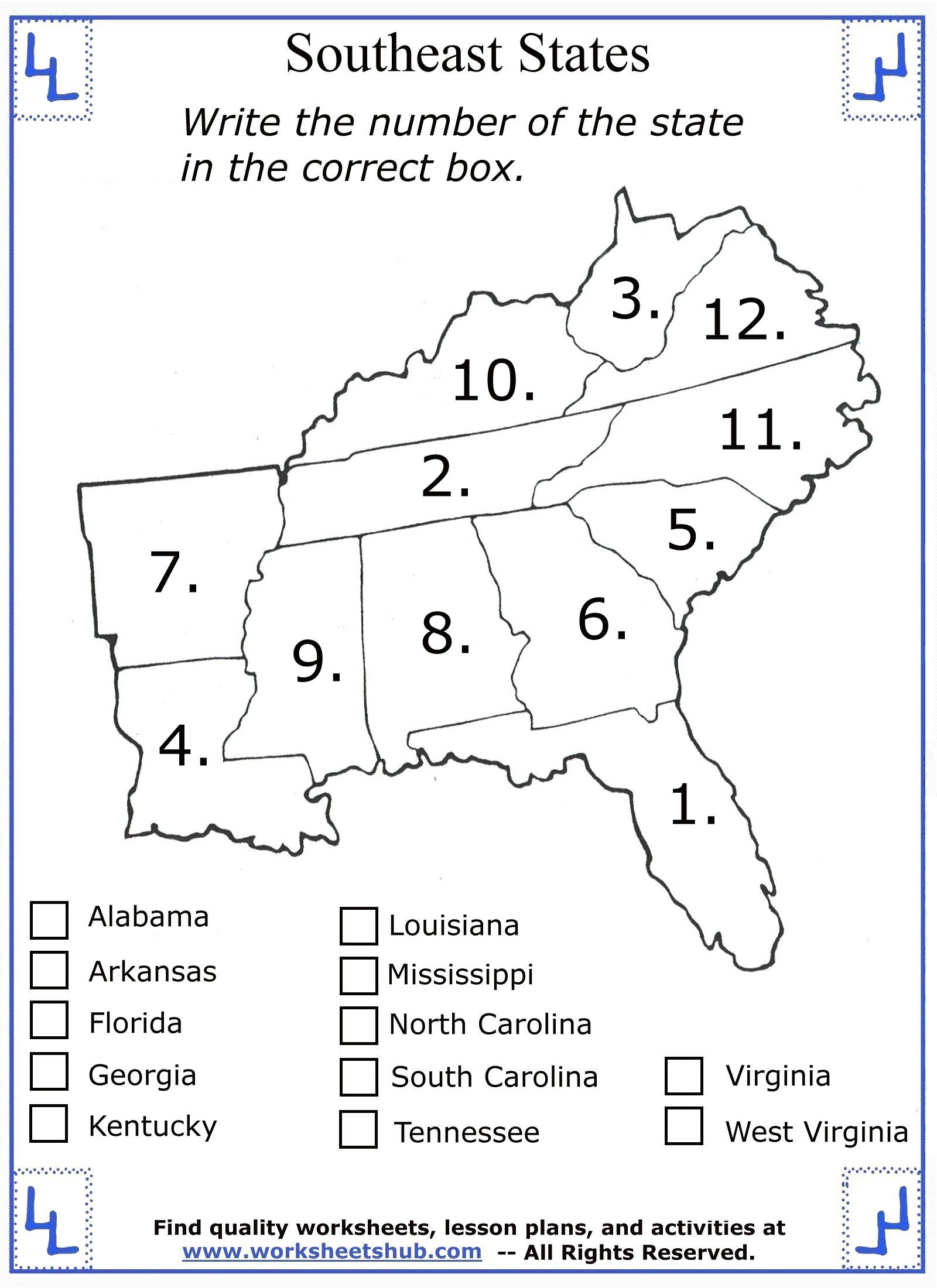 4Th Grade Social Studies - Southeast Region States inside Free Printable Social Studies Worksheets For 8Th Grade