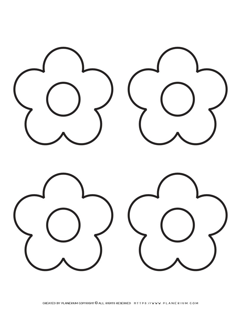 5 Petal Flower Template - Four Flowers | Planerium inside 5 Petal Flower Template Free Printable